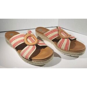 Baretraps Posture Plus Bliss Espadrille Wedge Sandals Coral/Rafia 8.5